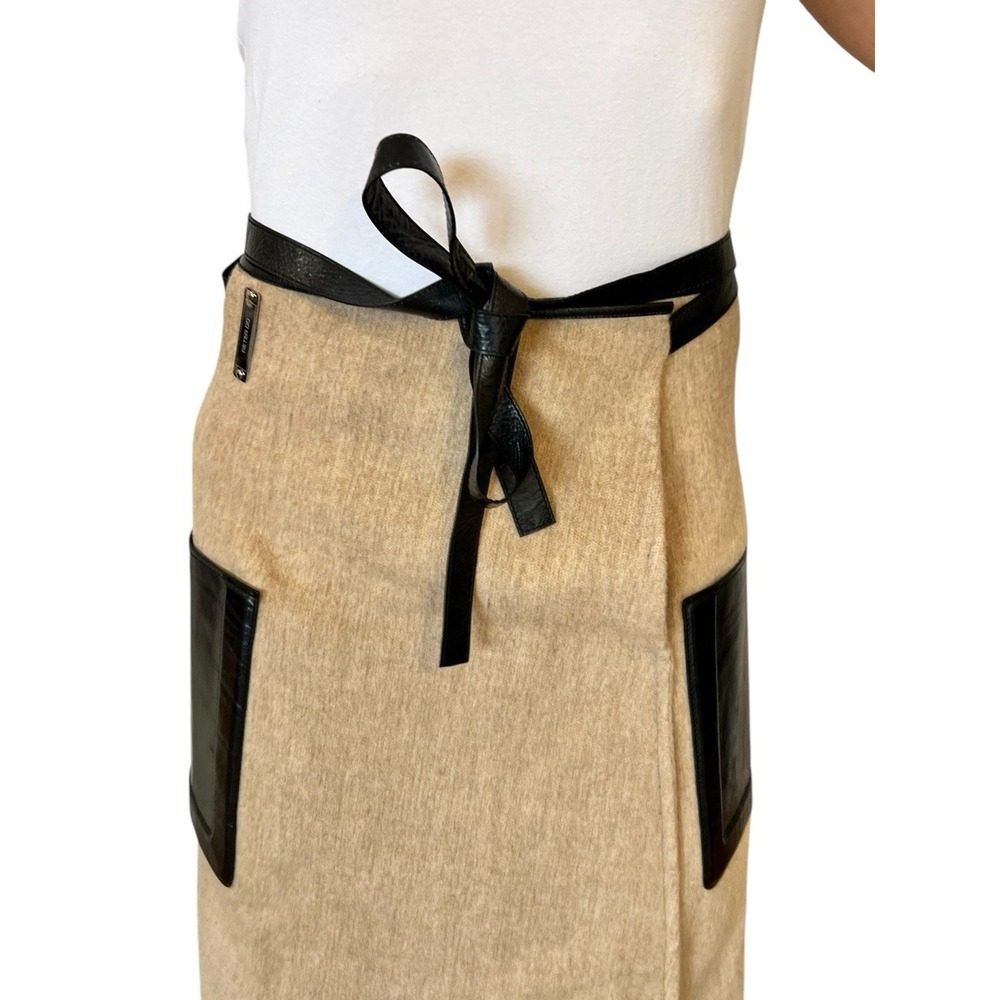 PETER DO Double-face Wool Belted Wrap Midi Skirt Leather Trim Light Camel 38 6 - Picture 6 of 16